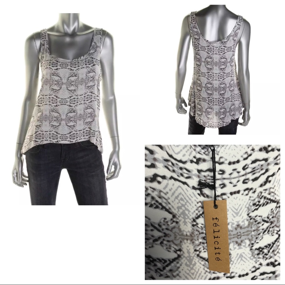 Felicite  B/W Printed Hi-Low Scoop Neck Tank Top 2